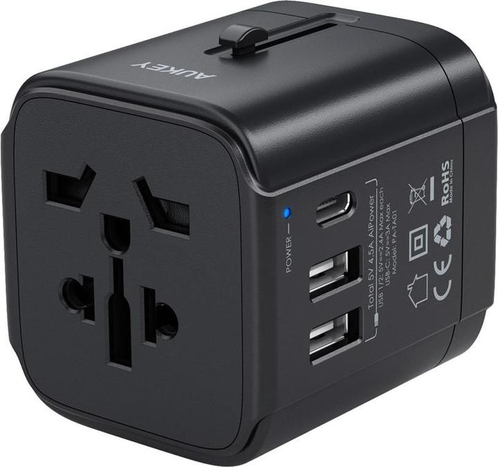 Aukey PA-TA01 White Universal Travel Adapter with 1xUSB-C and 2x