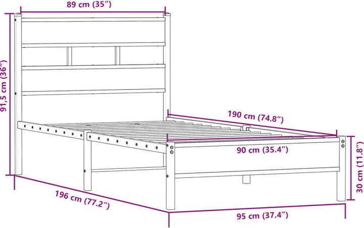 Actual product image VidaXL Bed frame Bed single bed without mattress 90x190 cm wood-based material (90 x 190 cm)