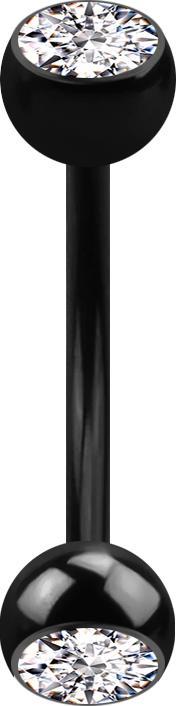 Produktbild Star Piercing Micro Banane schwarz mit zwei Kugeln Kristall silber (Chirurgenstahl 316L, ohne Messing)