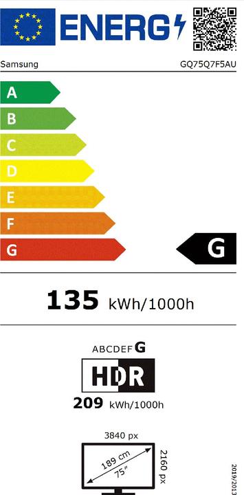 Energy Label Samsung 75" QLED Q7F5 4K Vision AI Smart TV (2025) (75", QLED, 4K, 2025)