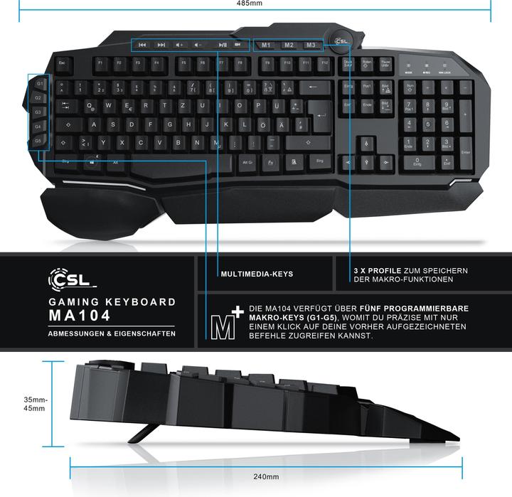 Image du produit CSL Ensemble clavier, souris et tapis de souris pour le jeu (CH, Filaire)