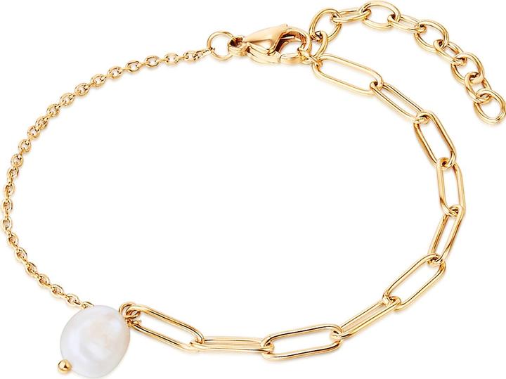 Valero Pearls Damen Edelstahl Süsswasser-Zuchtperle gelbgold 17,0 cm Basislänge + 4,0 cm Verlängerung - 24337 (17 cm, Edelstahl)