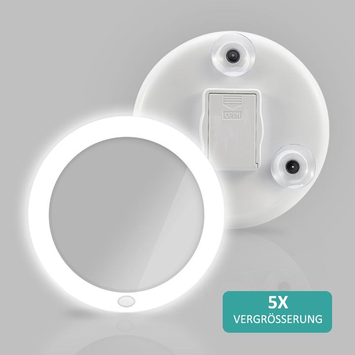 Image du produit Emke Kosmetikspiegel mit beleuchtung 5X Vergrösserung, Saugnapf, Batteriebetrieben, 165mm
