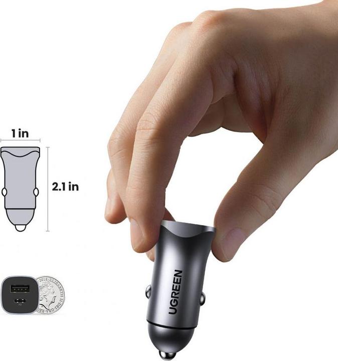 Produktbild Ugreen CD130 Car Charger, USB-A+PD 3.0, USB-C, QC3.0 30W (Grey)