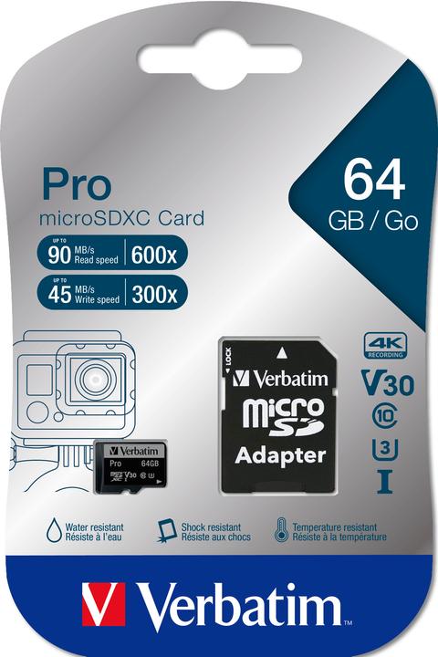 Actual product image Verbatim Pro (64 GB, microSDXC, U3, UHS-I)