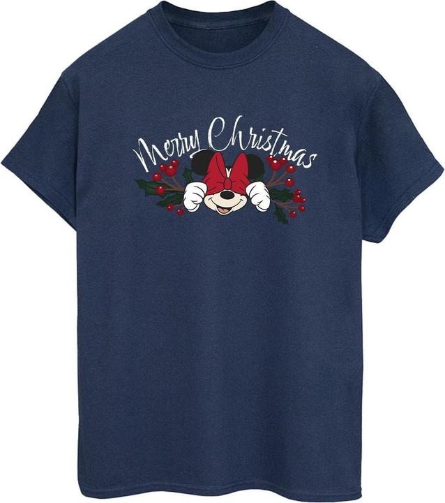 Actual product image Disney Womens/Ladies Minnie Mouse Christmas Holly Cotton Boyfriend T-Shirt (S)