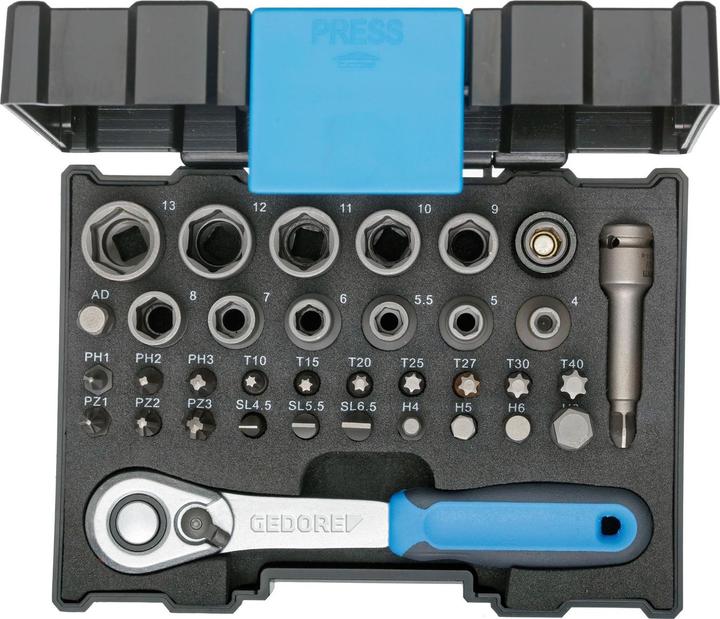 Image du produit Gedore 666-U-20 Boîte à douilles à embouts avec cliquet 1/4" 35 pièces