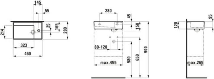 Produktbild Laufen Handwaschbecken KARTELL 460x280mm Arm.bank re o ÜL 1 HL-Ausf. we (280 mm, 460 mm)