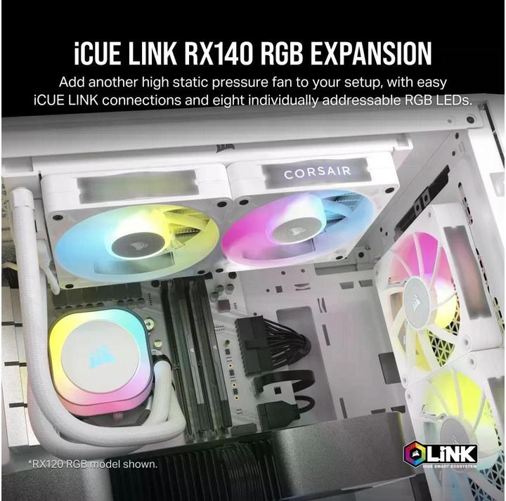 Produktbild Corsair RX RGB Series, iCUE LINK RX140 RGB White, 140mm RGB Fan, Single Fan (140 mm, 1 x)