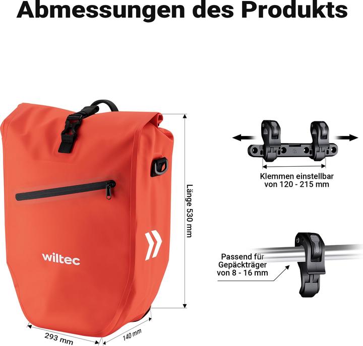 Actual product image Wiltec Gepäckträgertasche rot 28l Fahrradtasche Gepäckträger Gepäcktasche (28 l, Luggage carrier bag)