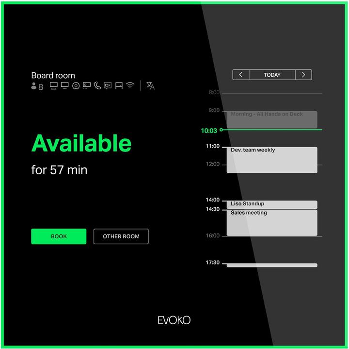 Produktbild Evoko Naso Raummanager digitales Türschild 8 Zoll (20,32 cm) (Touch, 802.11b/g/n/ac, LAN 10/100/1000 (1024 x 768 Pixel, 8")
