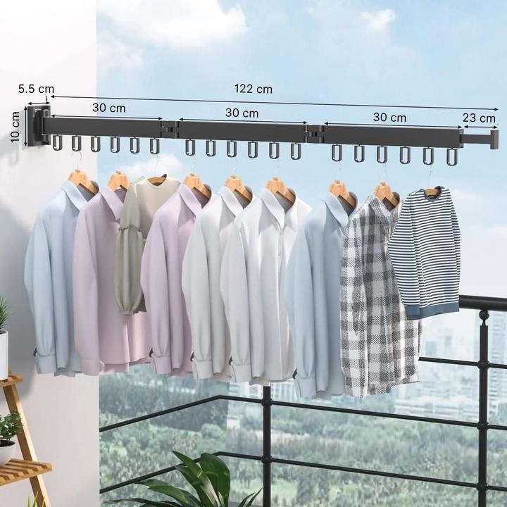 Actual product image Hermex Foldable wall-mounted clothes rack Hanging clothes rack Wall-mounted clothes rack (1.22 m)