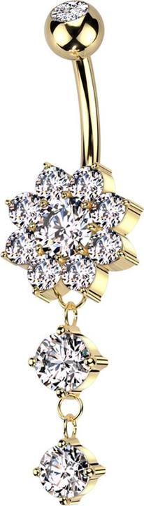 Acha Direct Banane vergoldet mit Kugel Kristall silber und Blume Kristalle silber Anhänger zwei runde Kristalle (Brass, Surgical steel 316L)