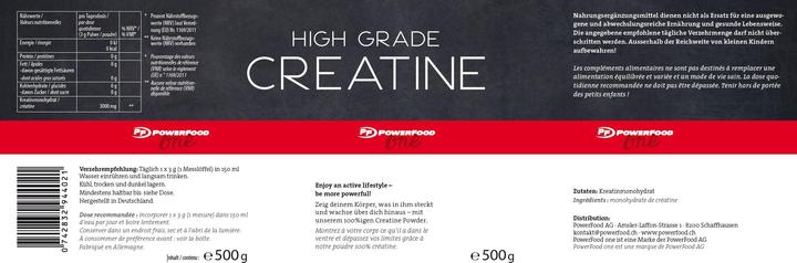 Nährwerte und Zutaten PowerFood One High Grade Creatine (1 Stück, Pulver, 500 g)