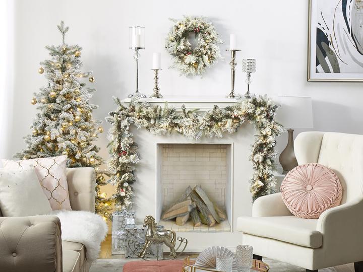 Immagine prodotto Beliani Ghirlanda natalizia bianca con illuminazione LED ricoperta di neve ⌀ 55 cm WHITEHORN