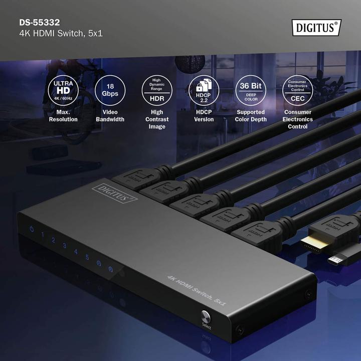 Actual product image Digitus 4K HDMI Switch, 5x1