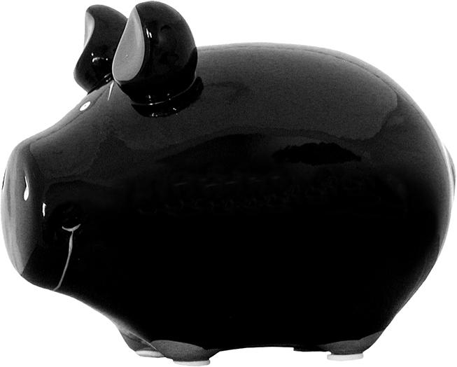 Actual product image G. Wurm Money box KCG Small pig, blank black, ceramic, Art. 100731 (W/H/D) 12,5x9x9cm