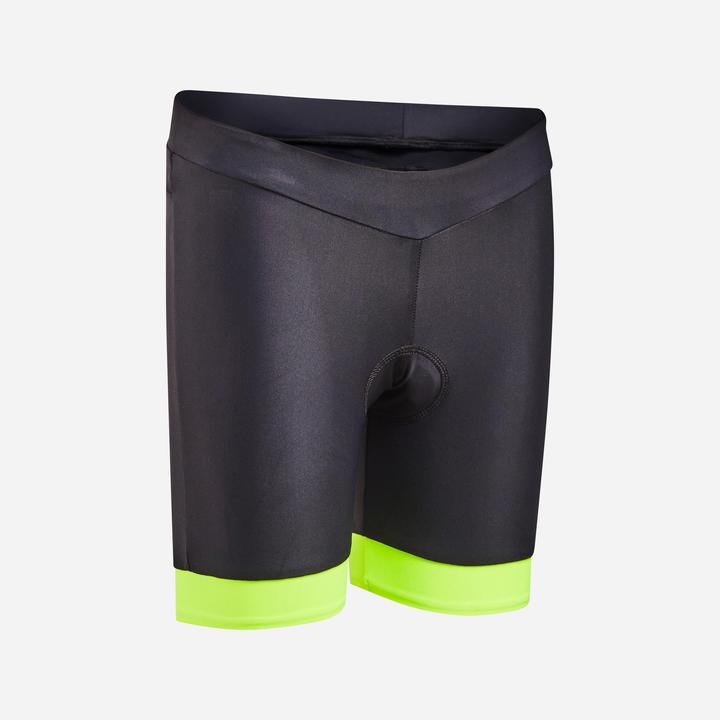 Btwin Radhose 500 kurz Kinder 7–13 Jahre schwarz/gelb