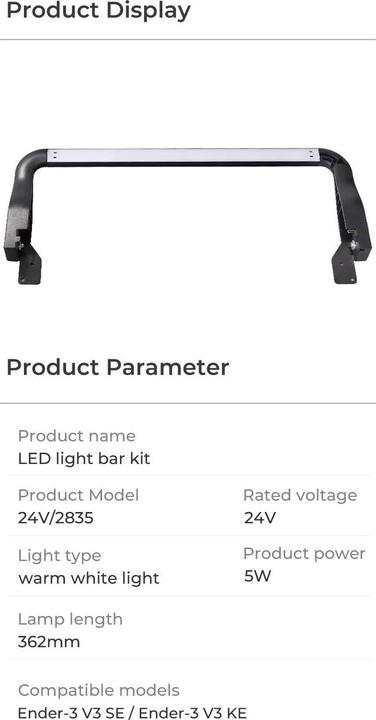 Nutritional values and ingredients Creality Ender-3 V3 Se LED Light Assembly 3d Accessories