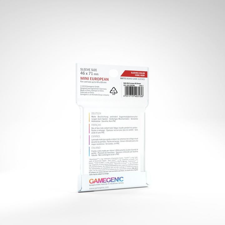 Actual product image Gamegenic GGS10065 - MATTE Mini European Size Boardgame Sleeves 46 x 71 mm - Transparet
