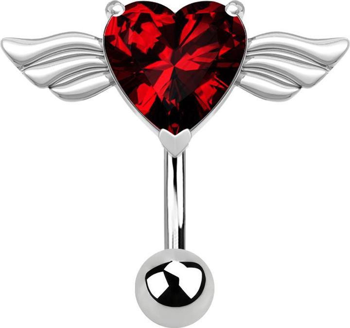 Produktbild Star Piercing Banane silber Engel mit Herzkristall rot (Chirurgenstahl 316L, ohne Messing)