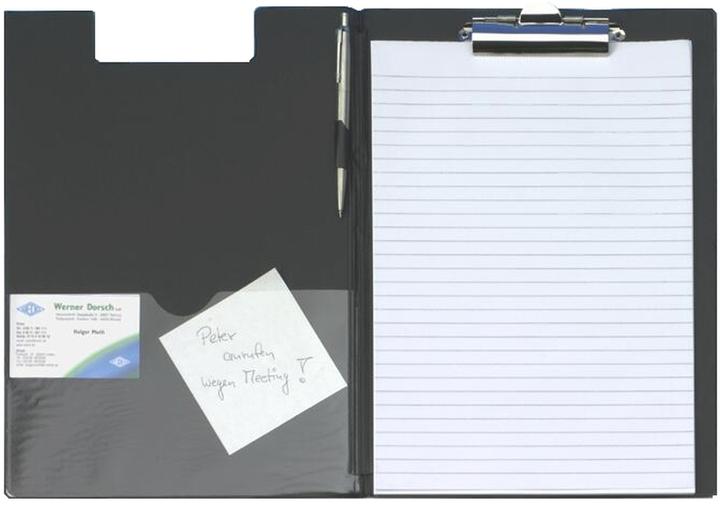 Produktbild Wedo Klemmbrett-Mappe Standard, DIN A4, schwarz aus Kunststoff, mit Metallklemme, transparente Einsteck-