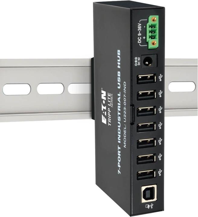 Immagine prodotto Eaton Hub USB 2.0 a 7 porte di livello industriale Immunità ESD 15kV Alloggiamento in metallo Montabile (USB-B, 7 Porti)