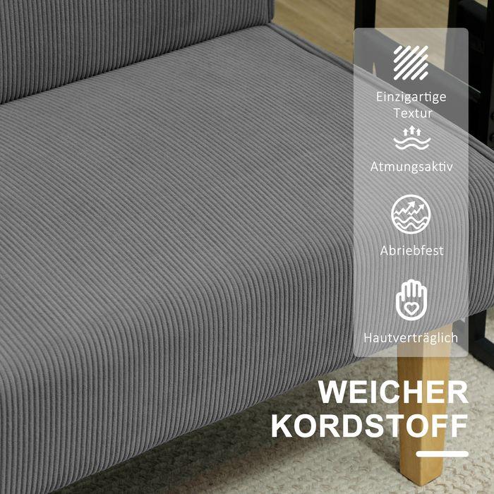 Actual product image Swisshandel24 2 Sitzer Sofa, Couch mit Cord-Optik, Holzbeine für Schlafzimmer, Grau (2 person sofa)