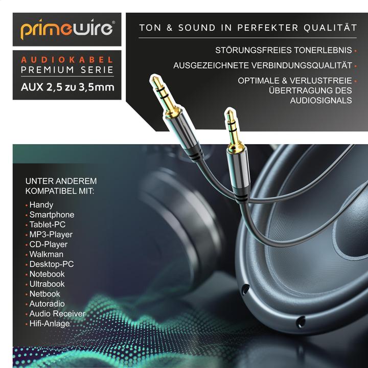 Actual product image Primewire 2.5mm Jack to 3.5mm Jack Audio Cable, AUX, HiFi Audio Adapter Jack Cable / Connector Cable (1.50 m, 3.5mm jack (AUX))