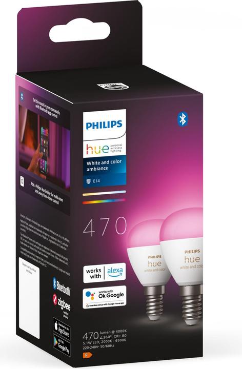 Actual product image Philips Hue White & Color Ambiance E14 Chandelier Twin Pack (E14, 5.10 W, 470 lm, 2 x, F)