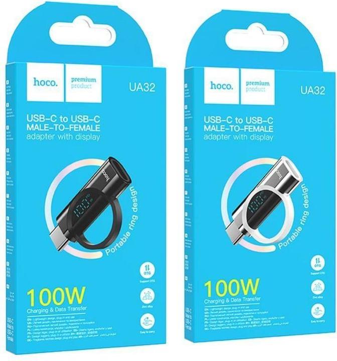 Produktbild Hoco Cable adapter Type C (male) to Type C (female) with digital display 5A 100W UA32 silver