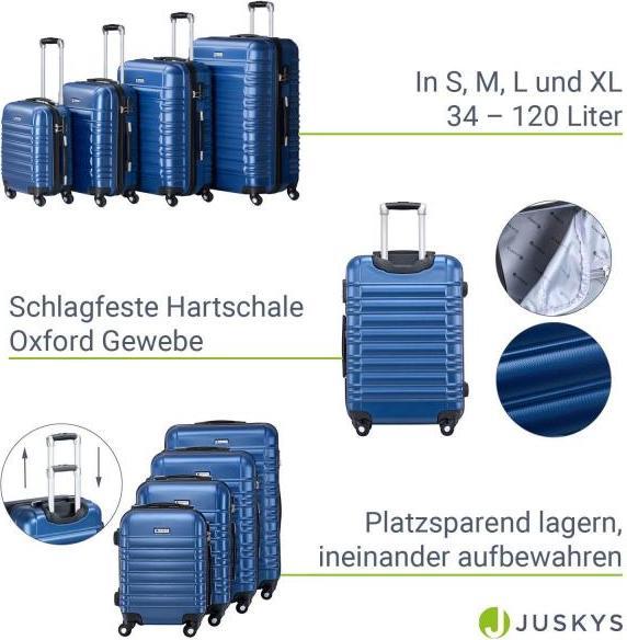 Produktbild Juskys Hartschalen Kofferset Rom (120 l, Handgepäck (bis 50l), M (50 - 90l), L (90 - 115l), XL (ab 115l))