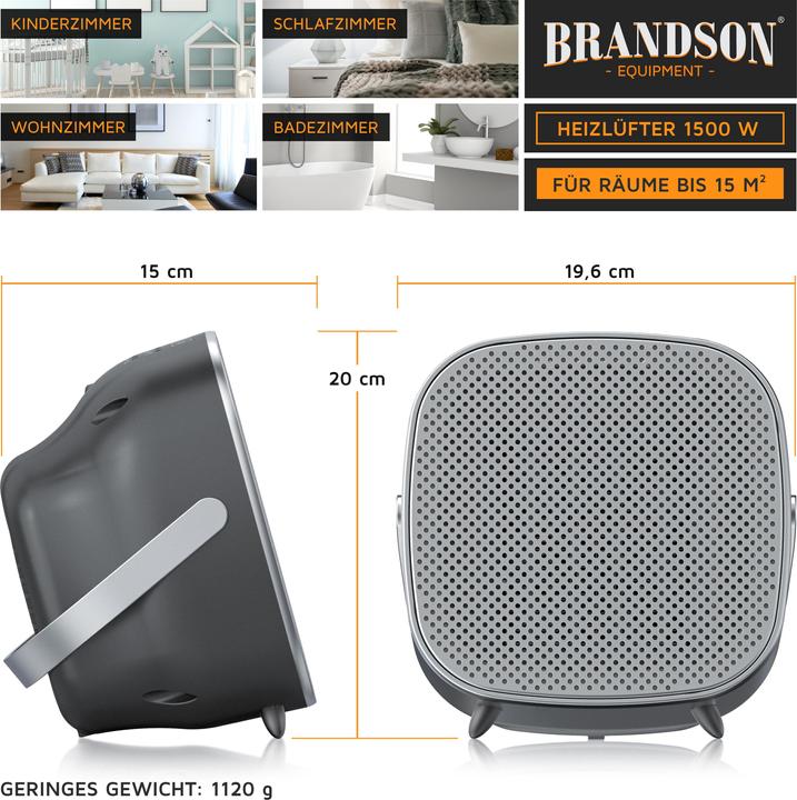 Immagine prodotto Brandson Termoventilatore KeramiK 1500 W, termoventilatore da bagno con controllo della temperatura, a (1500 W)