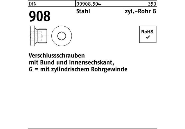 Produktbild SanDisk DIN 908 Verschlussschraube VG 3/4"" Stahl 5.8 blank Innensechskant mit Bund