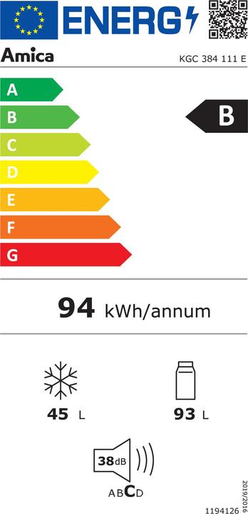 Label énergétique Amica AMIC Stand-Kühl-Gefrierkombination (138 l)