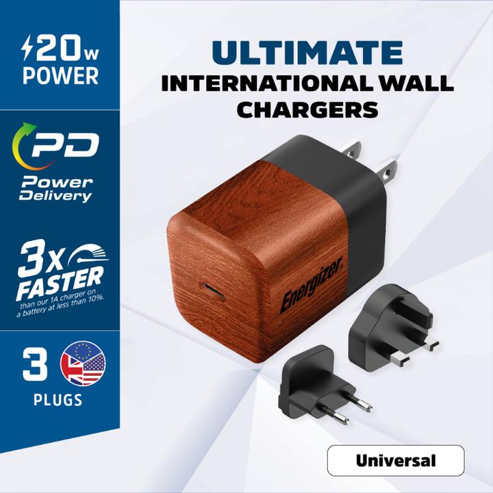 Immagine prodotto Energizer Caricabatterie Power Delivery - 20 W - EU/UK/US, Look in legno (20 W)