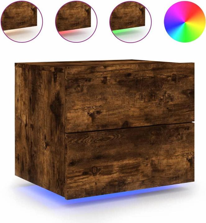 Produktbild VidaXL Wand-Nachttisch mit LED-Leuchten Räuchereiche,Farbe (50 x 39 x 41 cm)