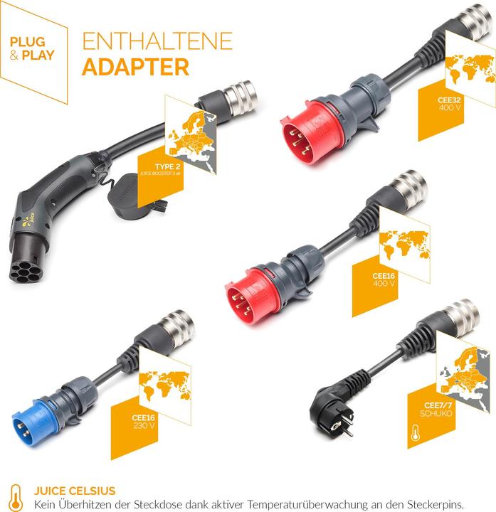 Actual product image Juice Technology Juice Booster 3 air EU Traveller Plus Set (Type 2, 11 kW, 16 A, CEE 7/7, CEE 16, CEE 32)
