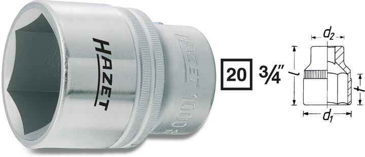 Image du produit HAZET Douille ∙ 6 pans 1000-38 ∙ Carré creux 20 mm (3/4 pouce) ∙ Profil à 6 pans extérieurs ∙ 38 mm… (38 mm)