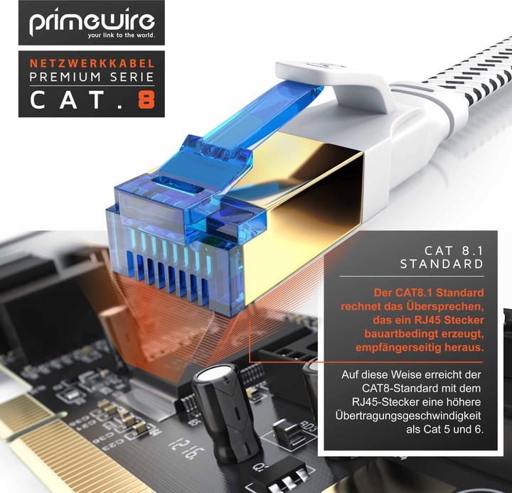 Produktbild Primewire CAT 8 Netzwerkkabel Flach Baumwollmantel - LAN Patchkabel Datenkabel - Flachbandkabel - Verlegekabel (U/FTP, CAT8.1, 0.25 m)