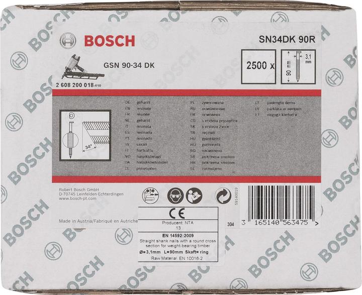Immagine prodotto Bosch Professional Zubehör Chiodo con testa a D SN34DK 90R, 3,1 mm, 90 mm, vuoto, scanalato