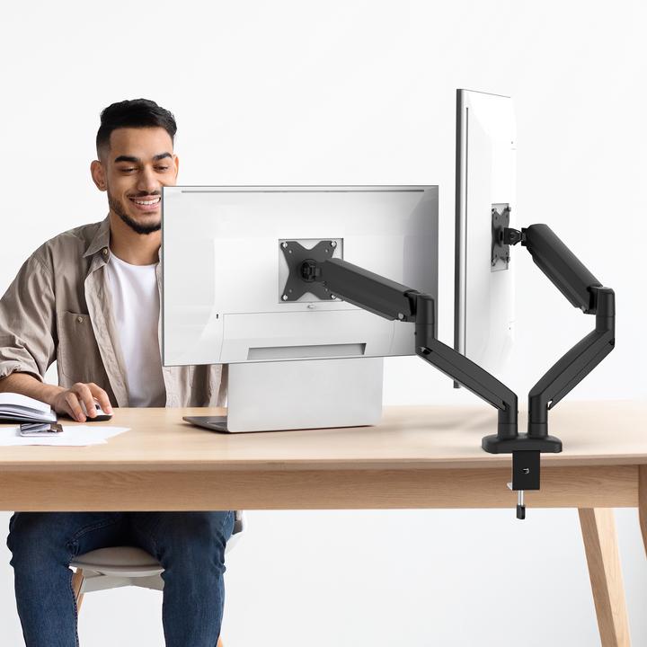 Actual product image j5Create JTSA102 Ergonomic Dual Monitor Mount, Black, Clamp/Grommet, 16 kg, 43.2 cm (17"), 81.3 (Table, 32.01")