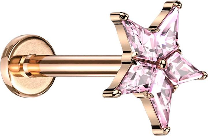 Image du produit Star Piercing Micro Labret femelle rose doré étoile argentée cristaux roses (sans laiton, Titane G23)