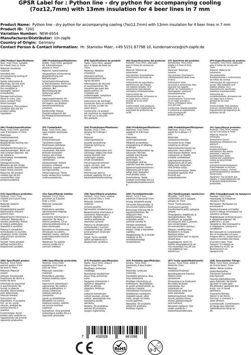 Produktbild Ich-zapfe Pythonleitung - Trockenpython für Begleitkühlung (712,7mm)