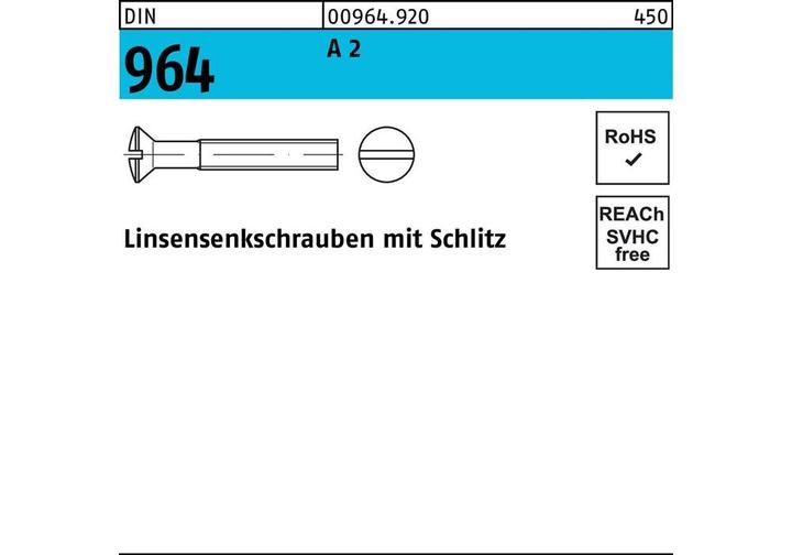Produktbild Linsensenkschraube DIN 964 Schlitz M 6 x 45 A 2 (50 Schrauben pro Stück)