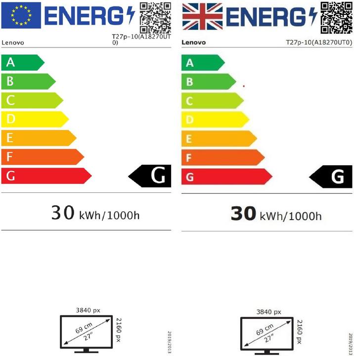 Energy Label Lenovo ThinkVision T27p-10 (3840 x 2160 Pixels, 27")