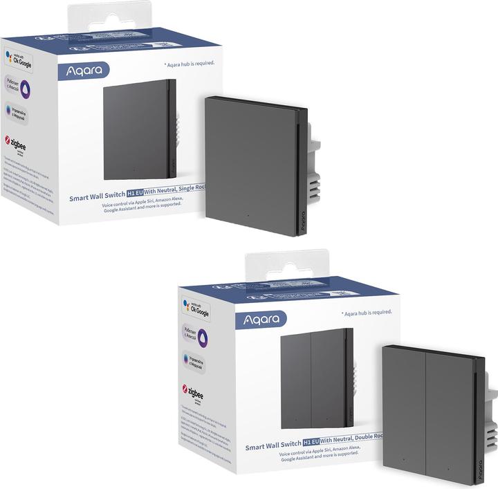 Actual product image Aqara Smart Wall Switch H1 Grey With Neutral, Single Rocker (Zigbee)