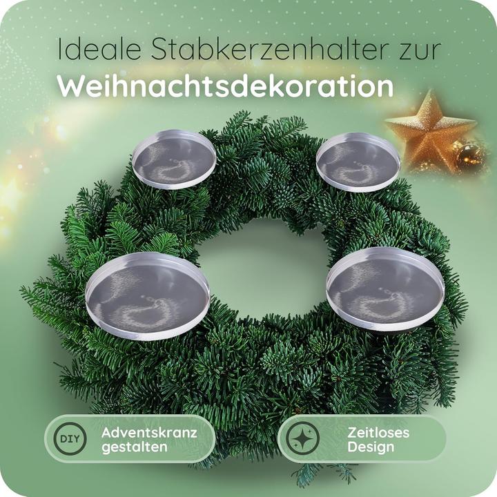 Produktbild Novaliv 8x Kerzentülle ohne Dorn 9cm SILBER Kerzenteller zur Dekoration Adventskranzdekor Stecken