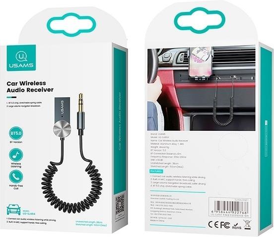 Actual product image Usams Adapter audio Bluetooth 5.0 USB-AUX szary/tarnish SJ464JSQ01 (US-SJ464) (Transmitter & Receiver)