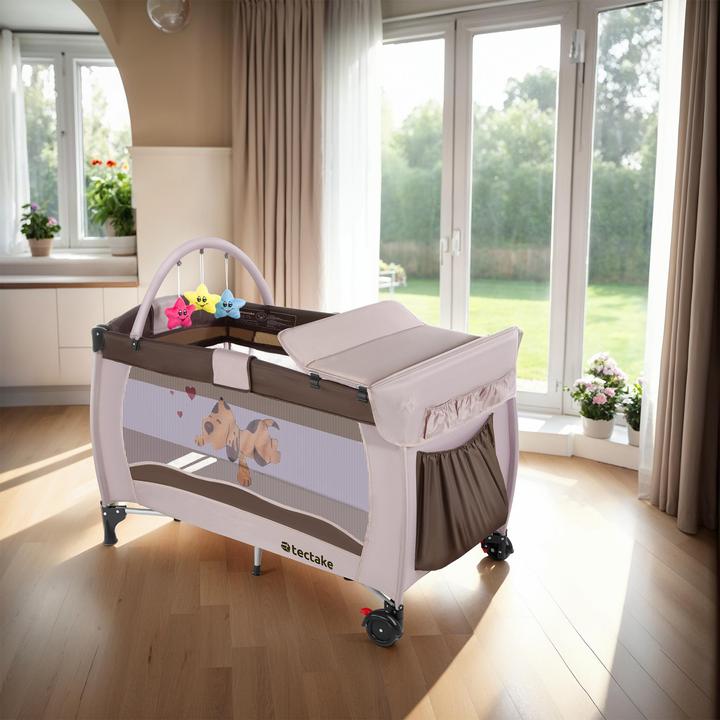 Actual product image tectake Travel cot dog with changing mat and carrying bag